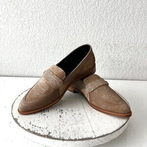 Lane Boots Womens Western Flats MARTINGALE Latte Suede Cowgirl Loafer Slip On 5